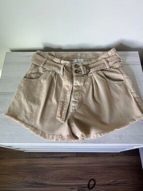 We The Free Taupe Paperbag Waist Cargo Shorts with Belt
